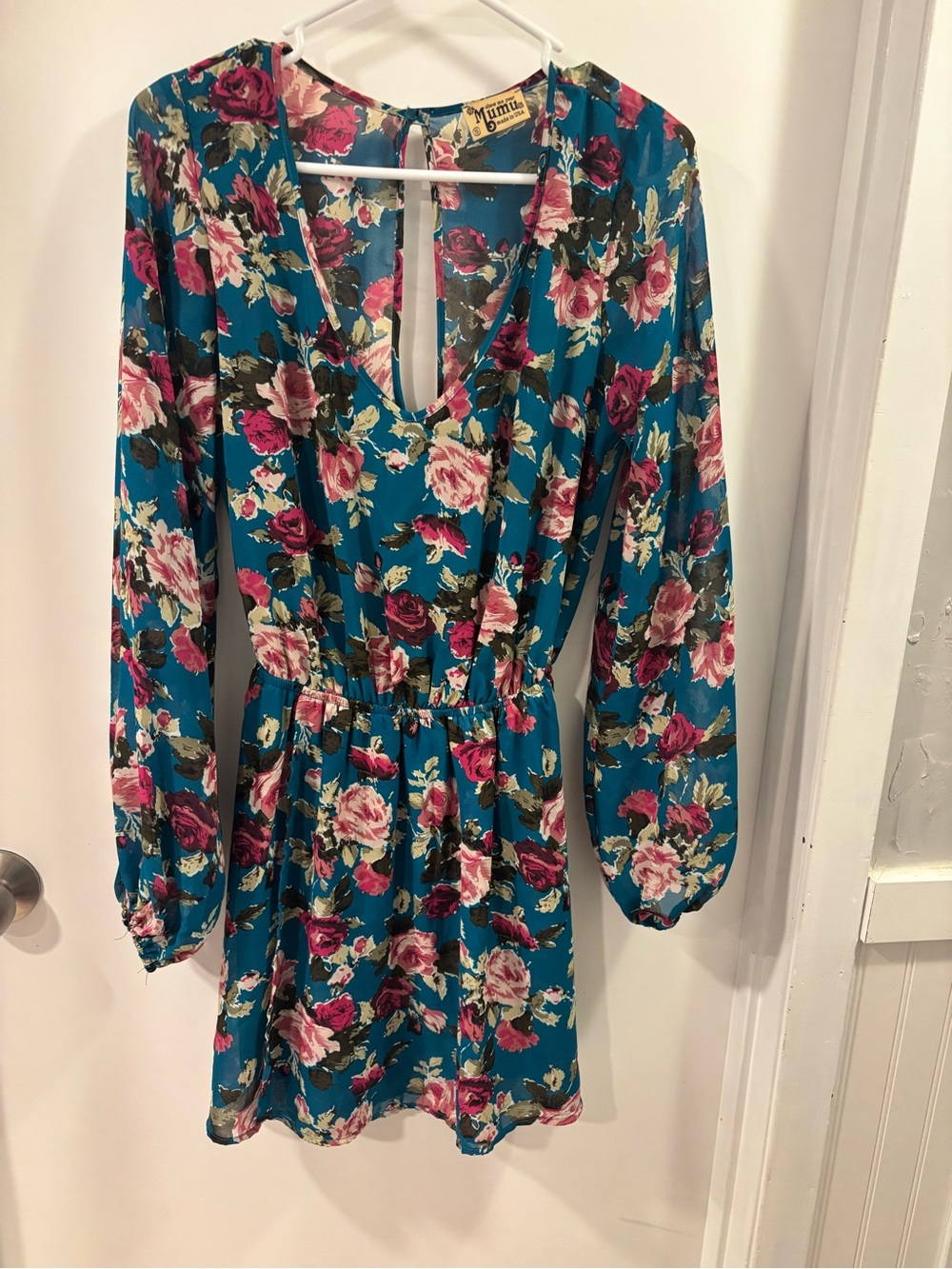 Show Me Your Mumu Floral Teal Long-Sleeve Dress